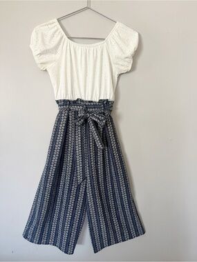 Knitworks Girls 10 White Eyelet Top Wide Leg Jumper Spring Summer Picnic Church